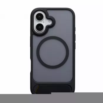Evelatus Apple iPhone 16 Capa com revestimento de borracha MagSafe com suporte preta