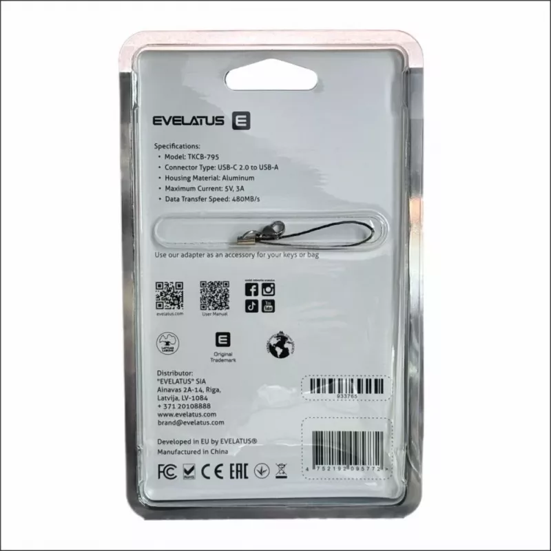 Evelatus UltraLink adaptador OTG USB-C para USB 3.0 5V 3A 5 Gbps preto
