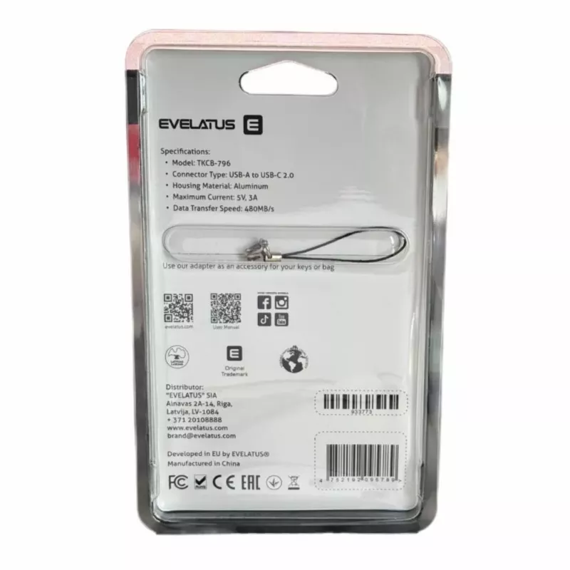 EVELATUS UltraLink adaptador OTG USB 3.0 para USB-C 5V 3A 480 Mb/s Abyss Blue