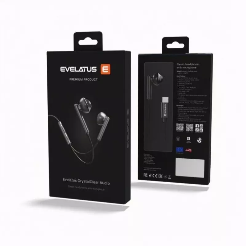 Evelatus Crystal Clear Audio auscultadores com USB-C e microfone CCA-TC-WH branco