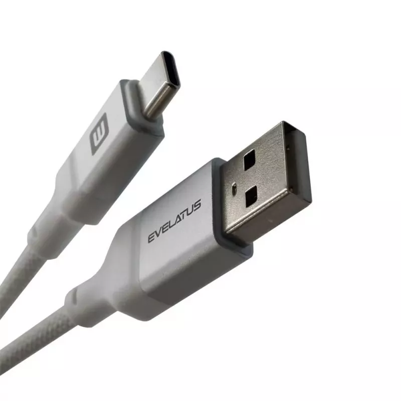 Evelatus Cabo USB-A para USB-C 2M Caixa de Alumínio Entrançado Branco