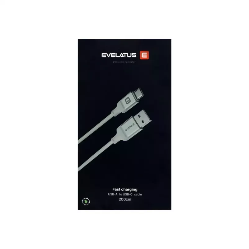 Evelatus Cabo USB-A para USB-C 2M Caixa de Alumínio Entrançado Branco
