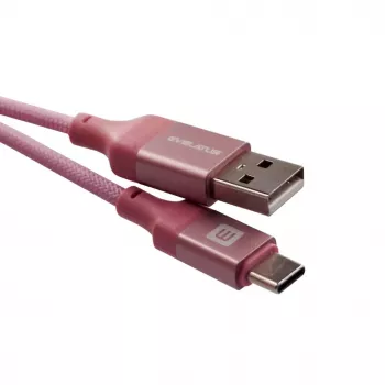Evelatus Cabo USB-A para USB-C 2M Nylon Entrançado Caixa de Alumínio Rosa