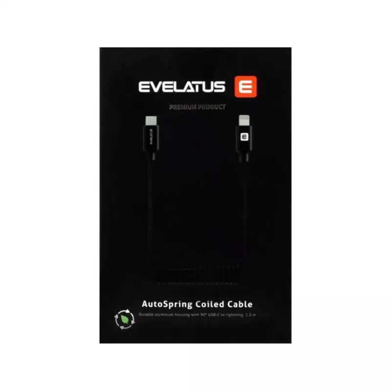 Evelatus AutoSpring Cabo Espiral USB A para Lightning 1.2M Preto