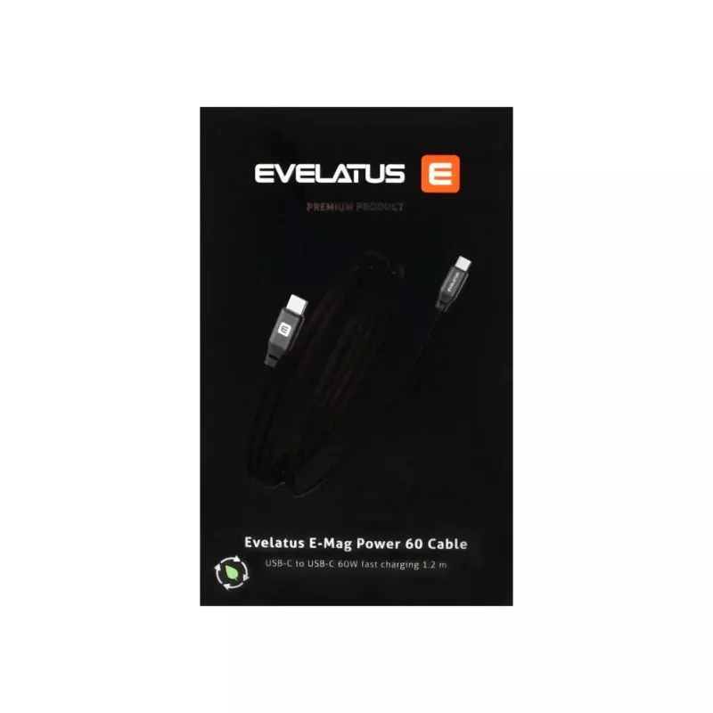 Evelatus E-Mag Power 60W Cabo Magnético USB-C para USB-C 1,2m Preto