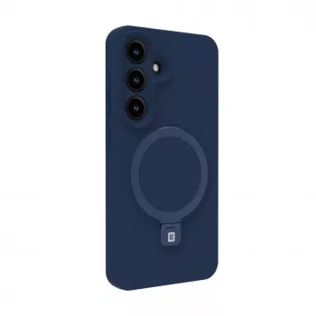 Evelatus Samsung Galaxy S25 Capa de Silicone Soft Touch Premium Magnética com Suporte Azul Meia-Noite
