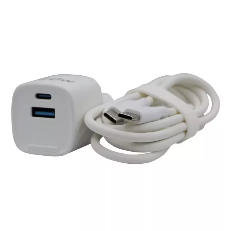 Evelatus FusionChage Carregador de parede Bundle Adaptador de corrente 20W - Cabo de silicone USB-C para USB-C 60W Branco