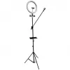 iLike S14 Anel de luz LED para selfies 36cm + Tripé 2,1m + Prateleira e 3x Suporte para telefone/microfone Preto