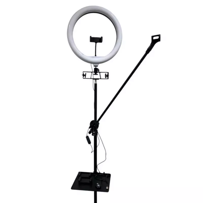 iLike S14 Anel de luz LED para selfies 36cm + Tripé 2,1m + Prateleira e 3x Suporte para telefone/microfone Preto
