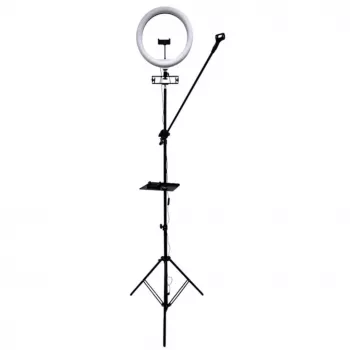 iLike S12 Anel de luz LED para selfies 31cm + Tripé 2,1m + Prateleira e 3x Suporte para telefone/microfone Preto