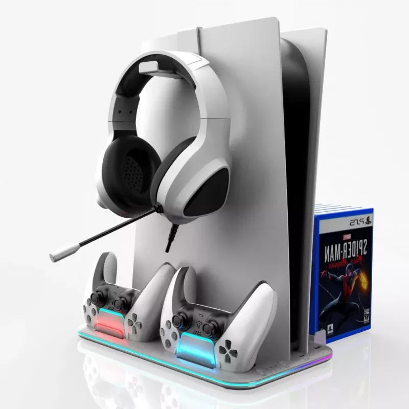 iLike DZ504 Slim Multi Dock Station para comandos PlayStation 5 PS5 com ventoinhas e RGB, preto