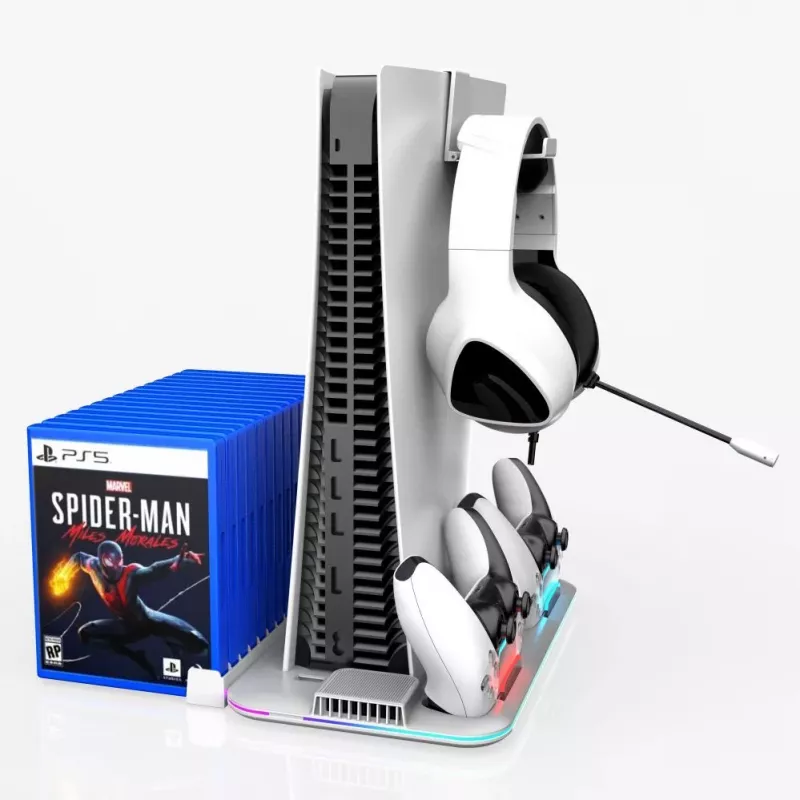 iLike DZ504 Slim Multi Dock Station para comandos PlayStation 5 PS5 com ventoinhas e RGB, preto