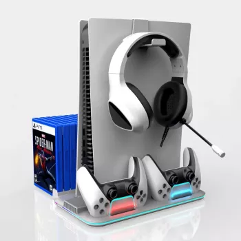 iLike DZ504 Slim Multi Dock Station para comandos PlayStation 5 PS5 com ventoinhas e RGB, preto
