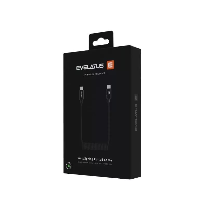 Evelatus AutoSpring Cabo espiral USB C para USB C 1,2M Preto