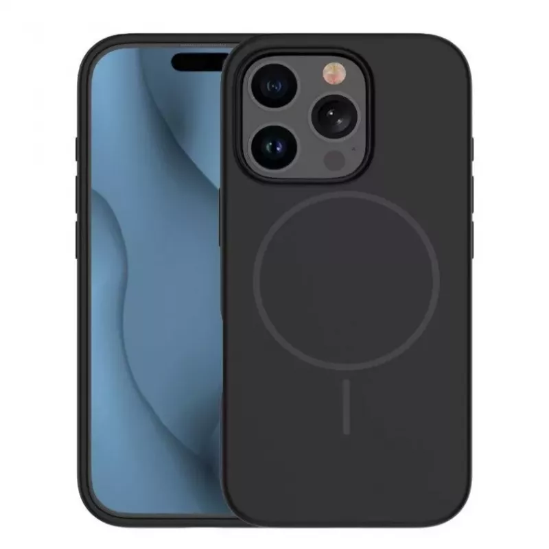iLike Capa de silicone Soft Touch com íman para Apple iPhone 15 Pro preta