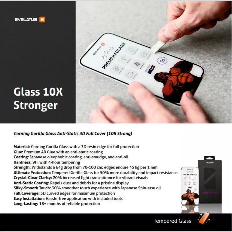Evelatus Samsung Galaxy S25 Edge Corning Gorilla Glass Anti-estático 3D Full Cover Proteção de ecrã 10X mais forte