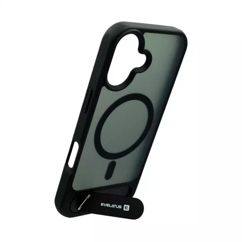 Evelatus Apple iPhone 17 Capa com revestimento de borracha MagSafe com suporte preta