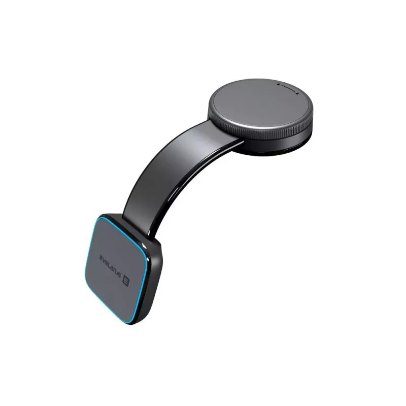 Evelatus Suporte de ventosa dobrável e giratório 360° com ímã e carregamento sem fios MagSafe Qi para painel/para-brisas do carro, preto