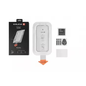 Evelatus Apple iPhone 16 Flip Glass Magic Easy Install Box - película de proteção de ecrã