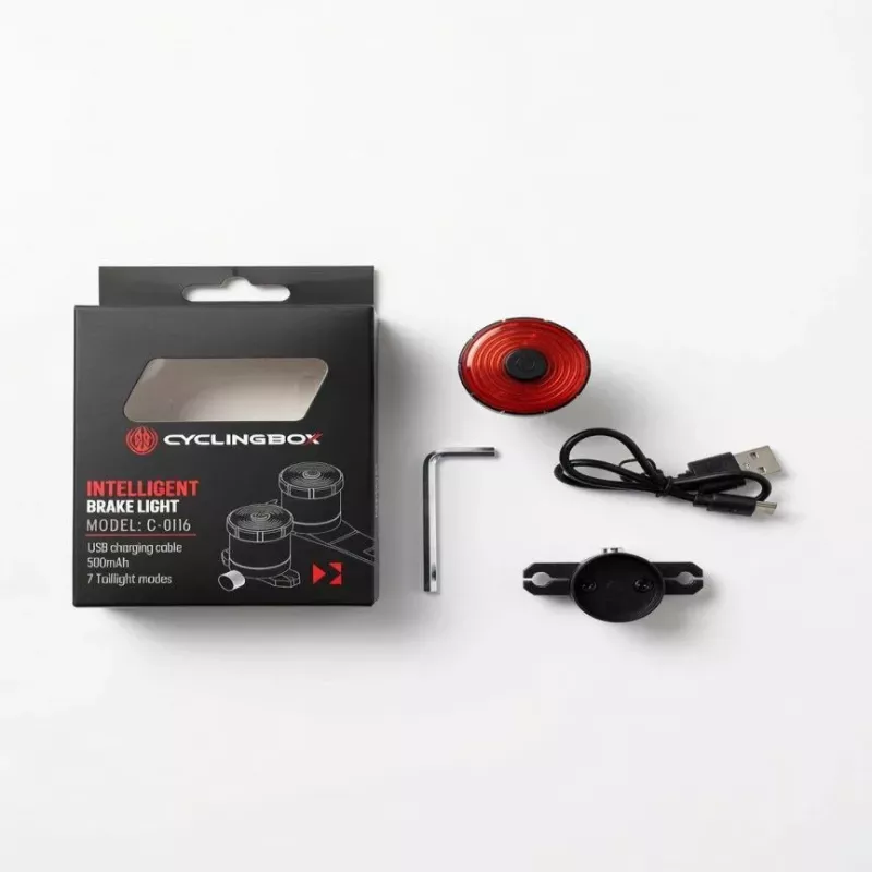 iLike Smart USB luz traseira de bicicleta recarregável com sensor de travagem, 7 modos de iluminação, IPX5 à prova de água, luz traseira de bicicleta em alumínio, suporte para espigão de selim