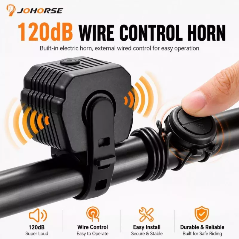 iLike buzina elétrica para bicicleta 120 dB com botão de controlo remoto com fio, buzina de bicicleta à prova de água para bicicletas e trotinetes elétricas