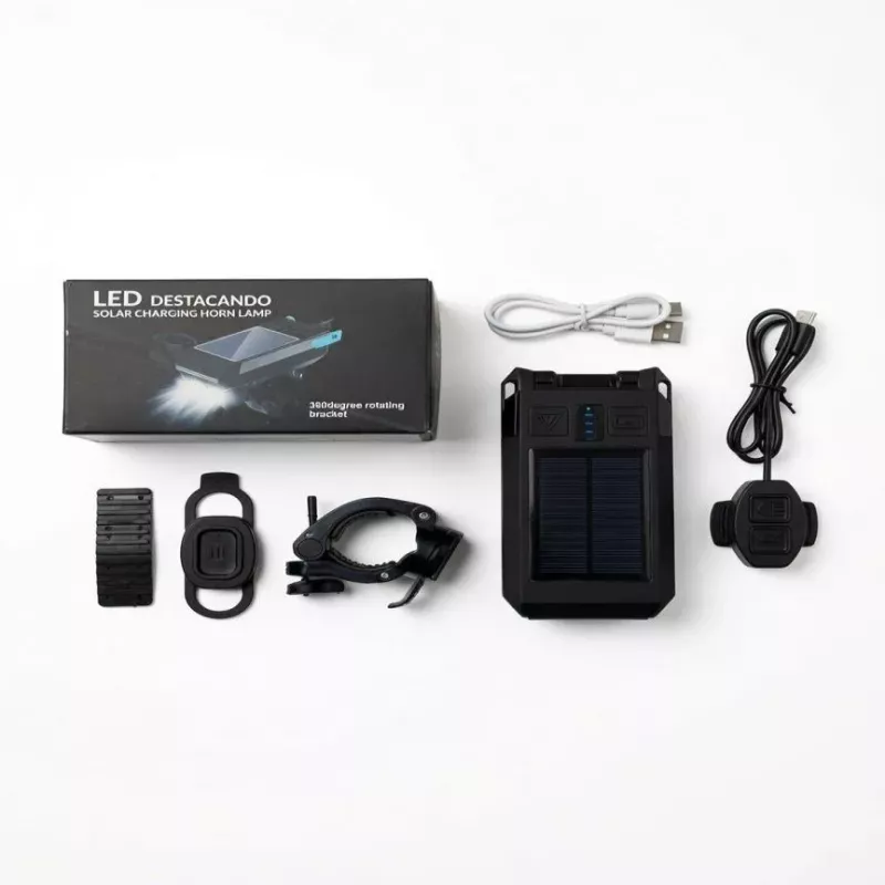 iLike farol dianteiro de bicicleta solar com buzina de 120 dB, recarregável por USB, luz frontal LED de 1000LM, bateria de 4000 mAh, luz de emergência