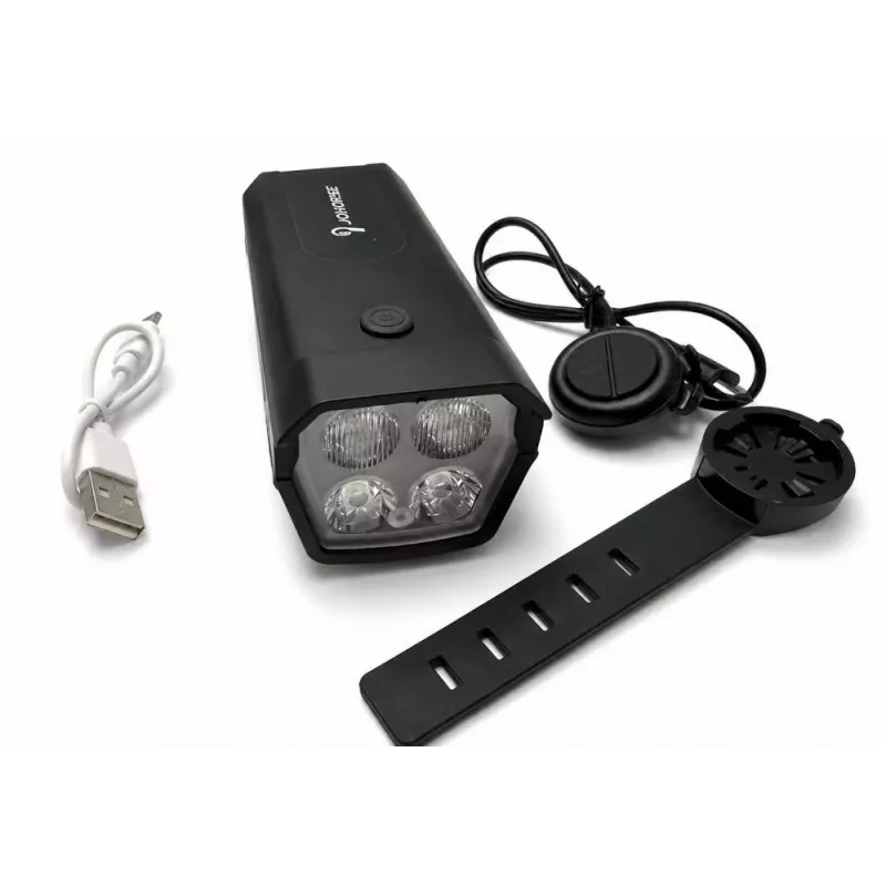 iLike farol de bicicleta recarregável com buzina elétrica de 120 dB, luz de bicicleta LED 300 lúmenes, recarregável por USB, controlo remoto no guiador