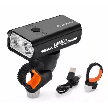 iLike JOHORSE luz frontal de bicicleta recarregável por USB, farol de bicicleta LED 400LM, feixe duplo, caixa em alumínio, indicador de carga da bateria, luz de bicicleta à prova de água