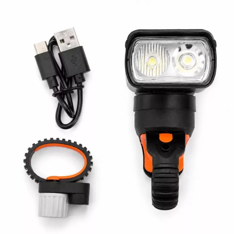iLike JOHORSE luz frontal de bicicleta recarregável por USB, farol de bicicleta LED 400LM, feixe duplo, caixa em alumínio, indicador de carga da bateria, luz de bicicleta à prova de água