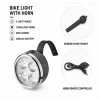 iLike farol de bicicleta recarregável com buzina de 120 dB, 280 lúmenes, 4 modos de iluminação, recarregável por USB, comando sem fios