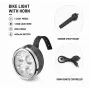 iLike farol de bicicleta recarregável com buzina de 120 dB, 280 lúmenes, 4 modos de iluminação, recarregável por USB, comando sem fios