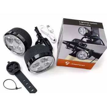 iLike Conjunto de luzes de bicicleta 4-LED USB recarregáveis – Luzes dianteira e traseira com buzina de 120dB