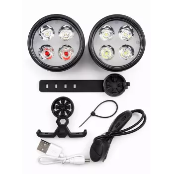 iLike Conjunto de luzes de bicicleta 4-LED USB recarregáveis – Luzes dianteira e traseira com buzina de 120dB
