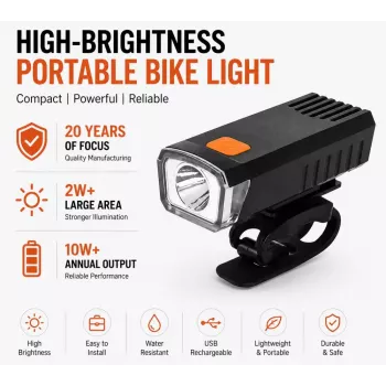 iLike Luz dianteira de bicicleta recarregável por USB, farol de bicicleta LED de alta luminosidade JH420, luz de bicicleta à prova de água IP65 para BTT, bicicleta de estrada e e-bike, preto