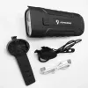 iLike JOHORSE Luz de bicicleta recarregável com buzina de 120dB, farol de bicicleta LED recarregável por USB, luz máxima/médios, à prova de água IPX4, luz dianteira preta