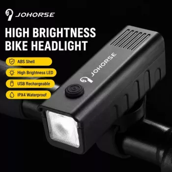 iLike JOHORSE Farol de bicicleta recarregável por USB, luz dianteira de bicicleta LED de alta luminosidade, à prova de água IPX4, carcaça em ABS, montagem fácil no guiador