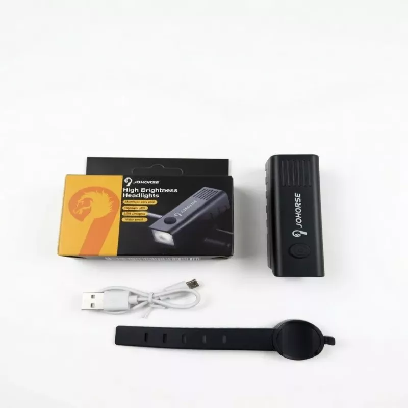 iLike JOHORSE Farol de bicicleta recarregável por USB, luz dianteira de bicicleta LED de alta luminosidade, à prova de água IPX4, carcaça em ABS, montagem fácil no guiador