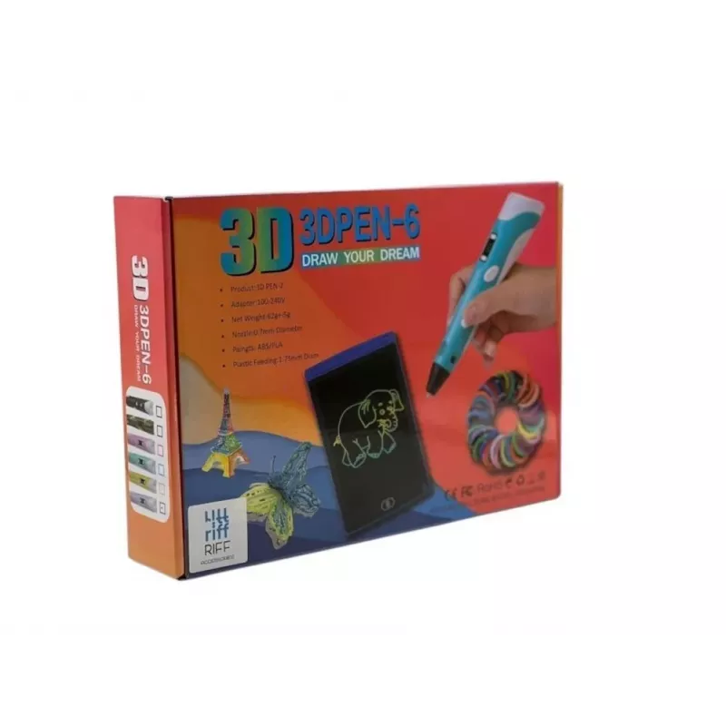 iLike Melt 3D Pen Kit Box conjunto completo para caneta de impressão 3D, conjunto 3D PEN-7-1 com moldes 5m x 20 cores azul