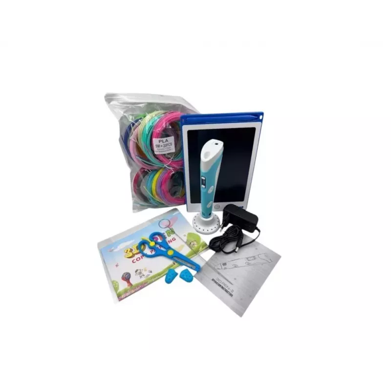 iLike Melt 3D Pen Kit Box conjunto completo para caneta de impressão 3D, conjunto 3D PEN-7-1 com moldes 5m x 20 cores azul