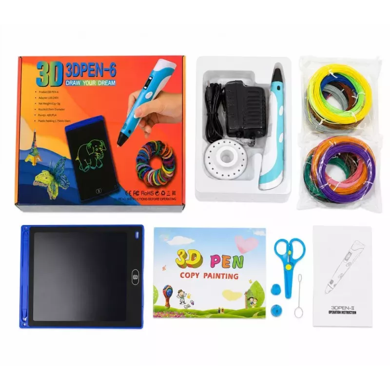 iLike Melt 3D Pen Kit Box conjunto completo para caneta de impressão 3D, conjunto 3D PEN-7-1 com moldes 5m x 20 cores azul