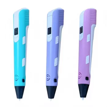 iLike Caneta 3D Pen-3 com ecrã LCD e 10 moldes azul + conjunto de filamento PLA 20 cores 200 metros