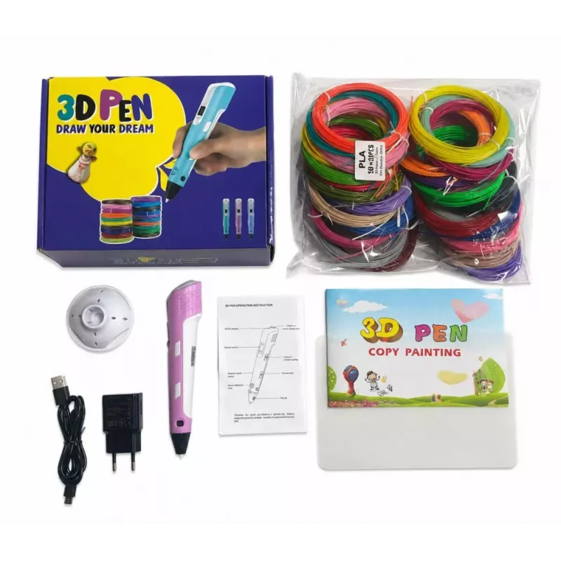 iLike Caneta 3D para crianças, caneta de impressão 3D com recargas de filamento PLA de 150ft, 30 cores, roxo