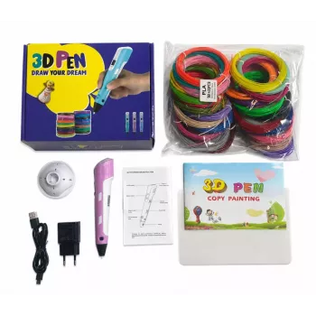 iLike Caneta 3D para crianças, caneta de impressão 3D com recargas de filamento PLA de 150ft, conjunto de desenho e trabalhos manuais 3D, 5m x 30 cores, rosa