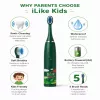 iLike Escova de dentes elétrica sónica para crianças, à prova de água, 5 cabeças de escova (1+4 cabeças de substituição), a pilhas, cerdas macias, design rã verde, verde