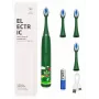 iLike Escova de dentes elétrica sónica para crianças, à prova de água, 5 cabeças de escova (1+4 cabeças de substituição), a pilhas, cerdas macias, design rã verde, verde