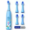 iLike Escova de dentes sónica para crianças, à prova de água, 5 cabeças de escova (1+4 cabeças de substituição), a pilhas, cerdas macias, design unicórnio, azul