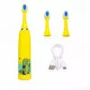iLike Escova de dentes elétrica sónica recarregável para crianças, carregamento por USB, 3 cabeças de escova (1+2 cabeças de substituição), cerdas macias, à prova de água, design crocodilo amarelo