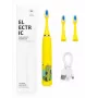 iLike Escova de dentes elétrica sónica recarregável para crianças, carregamento por USB, 3 cabeças de escova (1+2 cabeças de substituição), cerdas macias, à prova de água, design crocodilo amarelo