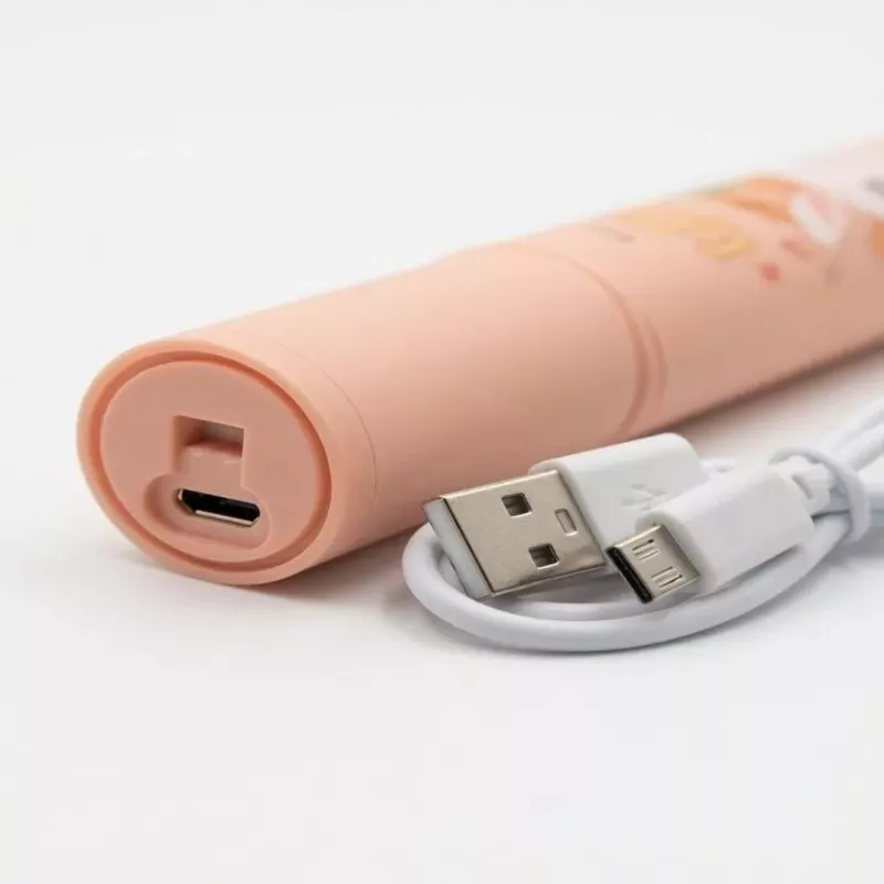 iLike Escova de dentes elétrica sónica recarregável para crianças, carregamento por USB, 3 cabeças de escova (1+2 cabeças de substituição), cerdas macias, à prova de água, design coelhinho, rosa