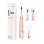 iLike Escova de dentes elétrica sónica recarregável para crianças, carregamento por USB, 3 cabeças de escova (1+2 cabeças de substituição), cerdas macias, à prova de água, design coelhinho, rosa